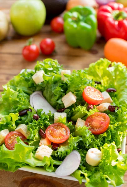 Mescolare Insalata Sano Verdure Biologiche Fresche Cucinare Alimenti Dietetici — Foto Stock