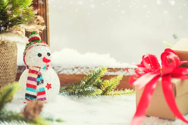 Glædelig Jul Godt Nytår Vintersæson Ferie Med Sne Dekoration - Stock-foto