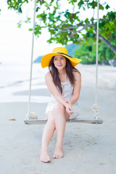 Portrait Beautiful Asian Woman Chonburi Thai Beach — Stock Photo, Image