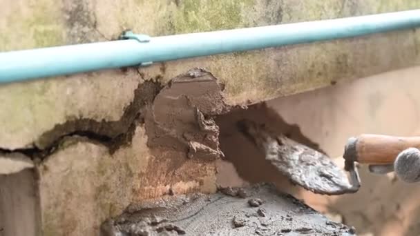 Primer Plano Reparación Pared Casa Reparador Pared Fijación — Vídeo de stock