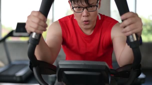 Spor Salonunda Bisiklete Binme Egzersizi Sağlıklı Zeki Vücutlar Için Yaşam — Stok video