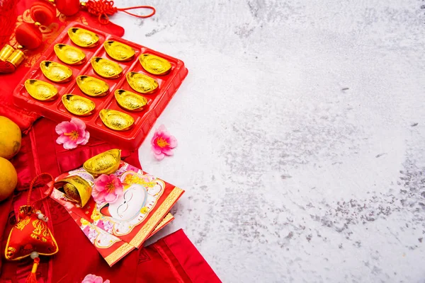 Chinese New Year, China gold ingots,  Traditional Asian style (Foreign text means blessing and lucky)