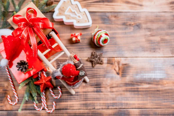 Glædelig Jul Godt Nytår Vintersæson Ferie Dekoration Træ Baggrund - Stock-foto