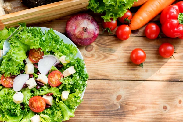 Mescolare Insalata Sano Verdure Biologiche Fresche Cucinare Alimenti Dietetici — Foto Stock