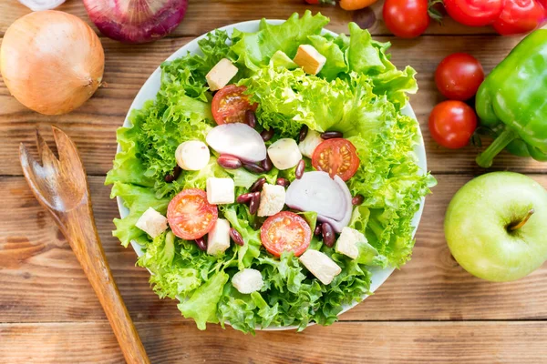 Mescolare Insalata Sano Verdure Biologiche Fresche Cucinare Alimenti Dietetici — Foto Stock