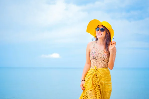 Portrait Beautiful Asian Woman Chonburi Thai Beach — Stock Photo, Image