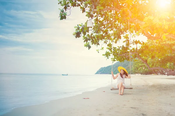 Portrait Beautiful Asian Woman Chonburi Thai Beach — Stock Photo, Image