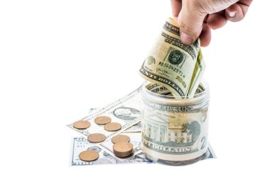 Amerikan Doları, Amerikan Banknotları, beyaz arka planda izole edilmiş para, kesme ve yol