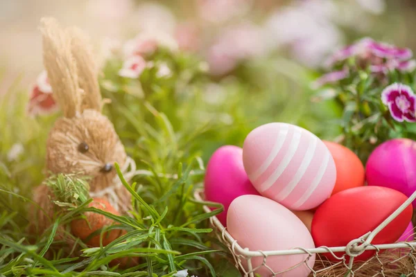 Feliz Día Pascua Juguete Conejo Huevos Para Celebrar Abril —  Fotos de Stock