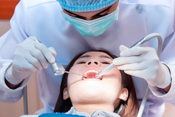 Tandheelkunde Gezondheidszorg Concept Bij Tandheelkundige Kliniek Tandarts Check Tanden Voor — Stockfoto