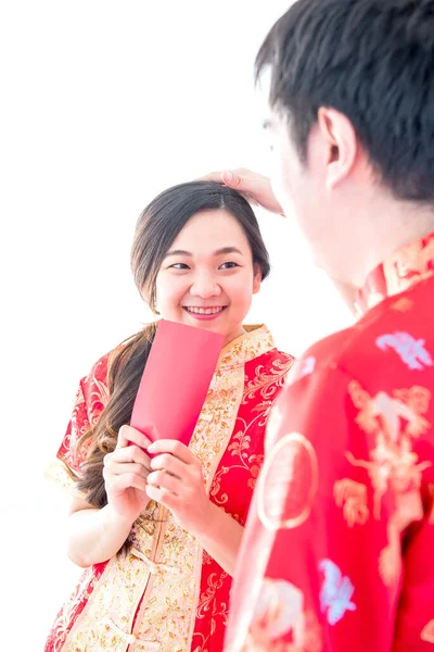 Beautiful Asian Woman Chinese New Year Background — Stock Photo, Image