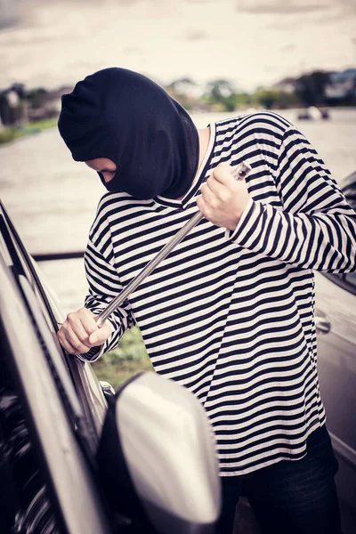 Thief Trying Steal Car Public Parking — Stock Photo, Image