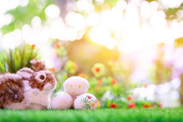 Happy Easter Day Bunny Toy Colorful Easter Eggs — Stock Photo, Image