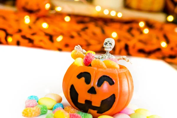 Abóbora Halloween Truque Doce Com Doce — Fotografia de Stock