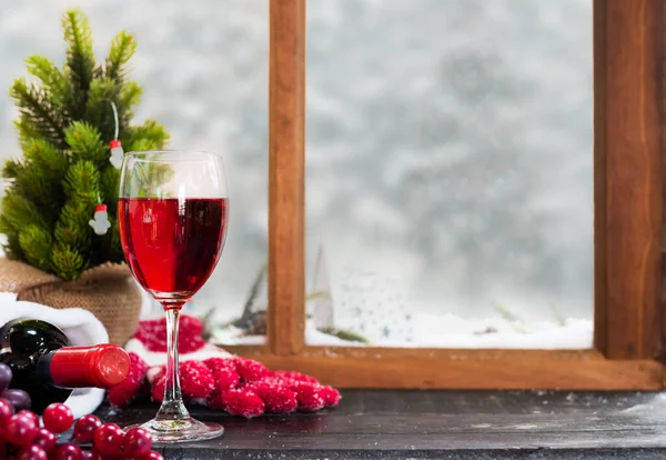 Anggur Merah Untuk Natal Dan Selamat Tahun Baru Liburan Musim — Stok Foto
