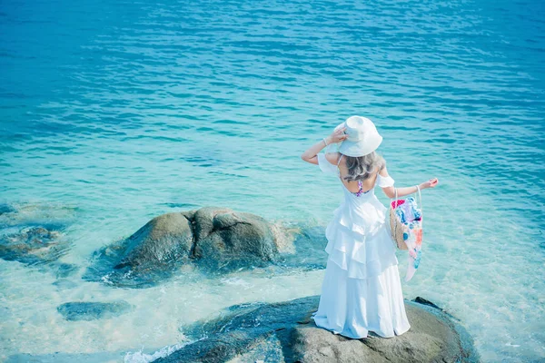 Rear View Shot Woman Relaxing Chonburi Thai Beach — Stock Photo, Image