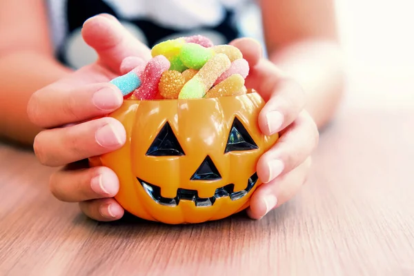 Happy Halloween Dengan Permen Dan Labu Untuk Pesta Trick Treat — Stok Foto