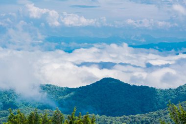 Bulutlu mavi gökyüzü, dağ manzaralı