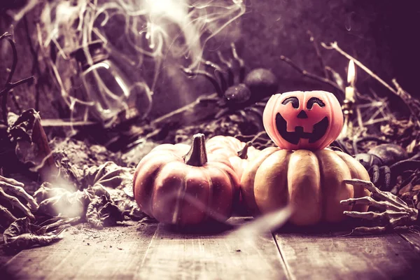 Närbild Bild Halloween Pumpor Mörk Bakgrund — Stockfoto