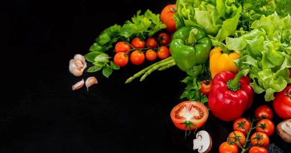 Färgglada Skott Färska Ekologiska Grönsaker För Matlagning Kost Mat Fall — Stockfoto