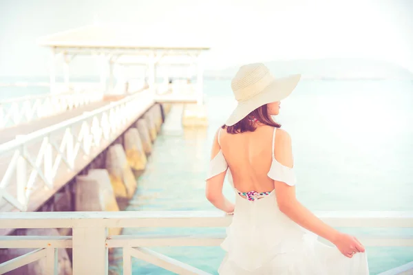 Portrait Beautiful Asian Woman Chonburi Thai Beach — Stock Photo, Image