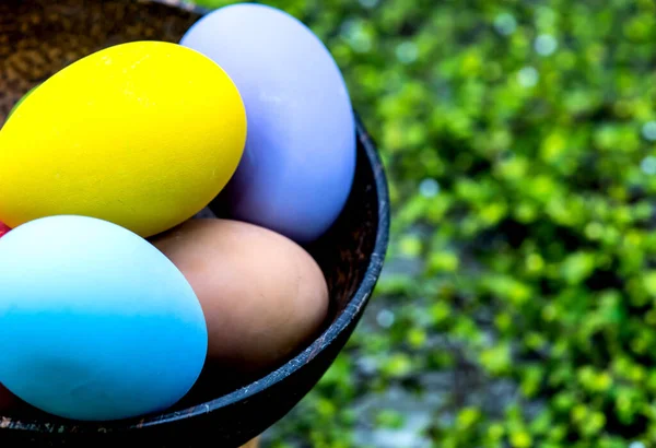 Close Ovos Páscoa Tigela Para Celebração Páscoa Conceito Fundo — Fotografia de Stock