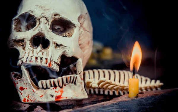 Crâne Scène Effrayante Pour Halloween Tour Régal — Photo