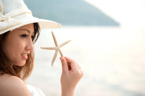 Portrait Beautiful Asian Woman Chonburi Thai Beach — Stock Photo, Image