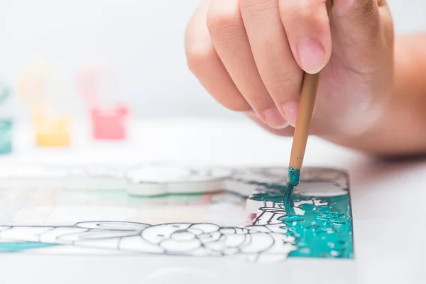 Dzieci Uczą Się Malowania Kolorowania Klasie Kopiowanie Miejsca Tekst — Zdjęcie stockowe