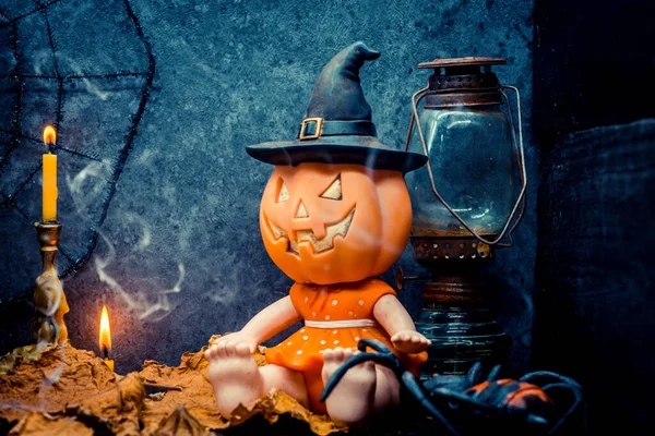 Halloween Met Kopieerruimte Pompoen — Stockfoto