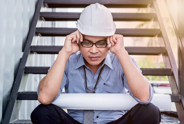 Engineer Tried Pressured Because Construction Problem Mental Health Unemployment — Stock Photo, Image
