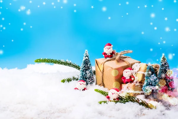 Vrolijk Kerstfeest Gelukkig Nieuwjaar Winterseizoen Kerstman Cadeau Sneeuw — Stockfoto