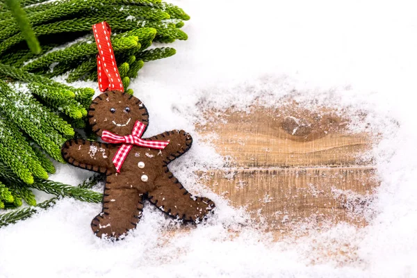 Feliz Natal Feliz Ano Novo Temporada Inverno Neve Fundo Madeira — Fotografia de Stock