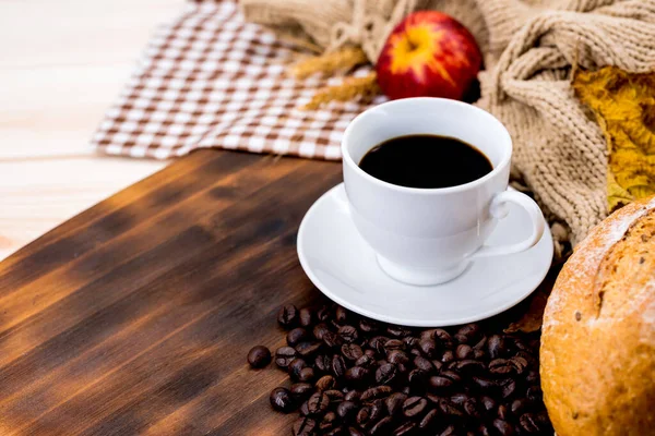 Nahaufnahme Von Kaffee Herbstlicher Komposition Als Hintergrund — Stockfoto