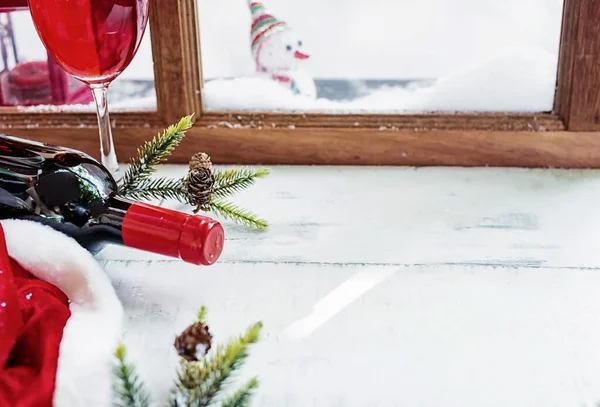 Anggur Merah Untuk Natal Dan Selamat Tahun Baru Pesta Latar — Stok Foto