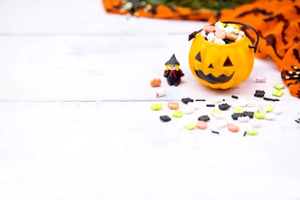 Happy Halloween Dengan Permen Dan Labu Untuk Pesta Trick Treat — Stok Foto