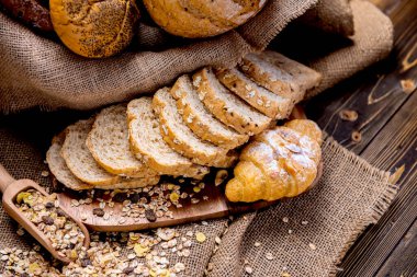 Arka plan için ekmek ve fırının natürmort fotoğrafı