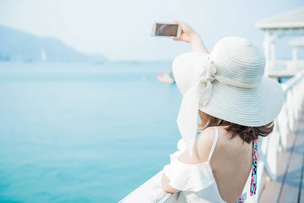 Portret Pięknej Azjatki Tajskiej Plaży Chonburi — Zdjęcie stockowe