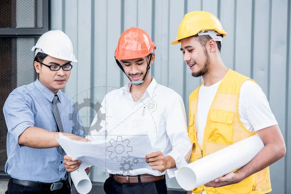 Engineers Teamwork Meeting Successful Project Construction — Stock Photo, Image