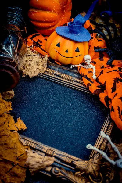 Close Shot Van Halloween Pompoenen Donkere Achtergrond — Stockfoto