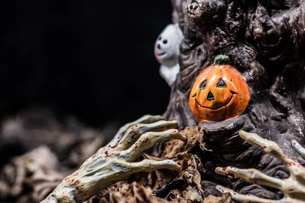 Cadılar Bayramı Balkabaklarını Koyu Arkaplanda Yakın Plan Çekimleri — Stok fotoğraf
