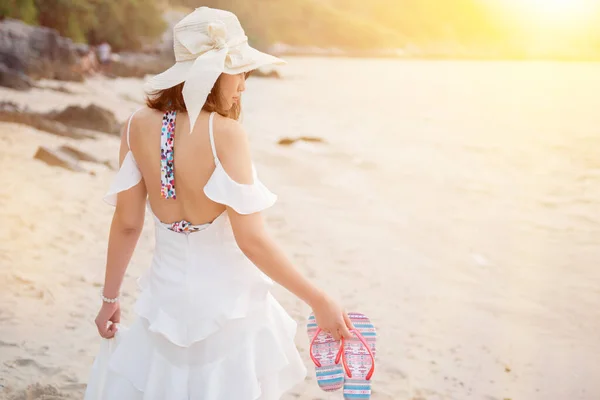 Portrait Beautiful Asian Woman Chonburi Thai Beach — Stock Photo, Image