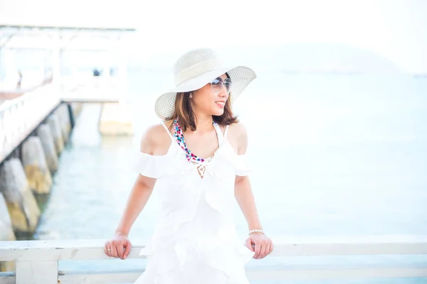 Portrait Beautiful Asian Woman Chonburi Thai Beach — Stock Photo, Image