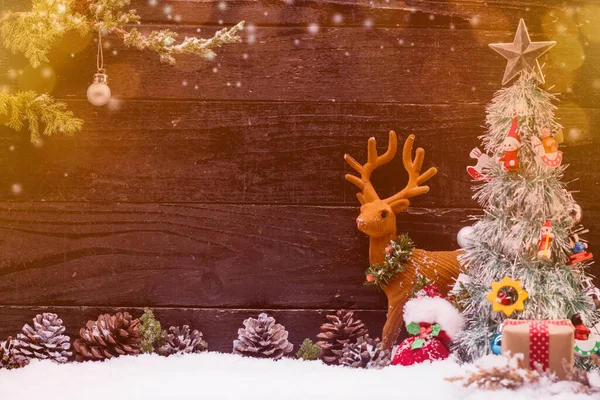 Vrolijk Kerstfeest Gelukkig Nieuwjaar Winterseizoen Met Sneeuw Kopieer Ruimte Voor — Stockfoto