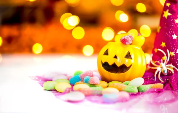 Halloween Citrouille Tour Traiter Concept Avec Des Bonbons Sucrés — Photo