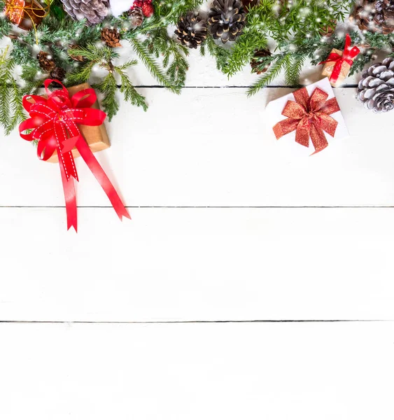 Vánoční Novoroční Dekorace Bílém Dřevěném Pozadí — Stock fotografie