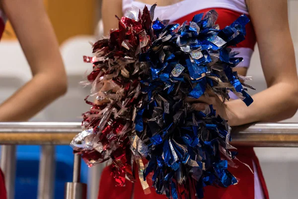 Pom Pom cheerleaders in the hands of a sports match