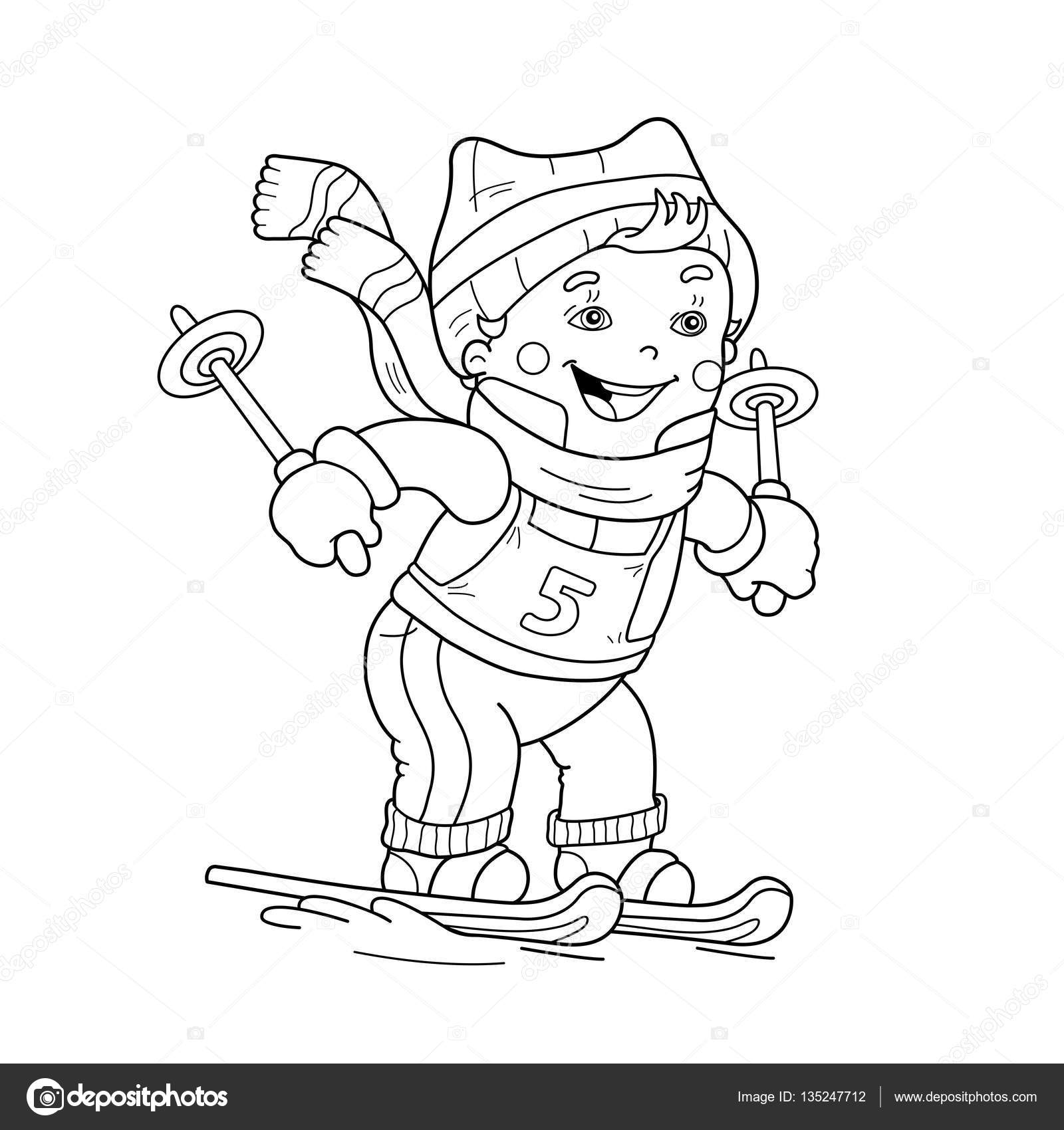 Disegni da colorare pagina profilo del ragazzo del fumetto cavalcando gli sci Sport invernali