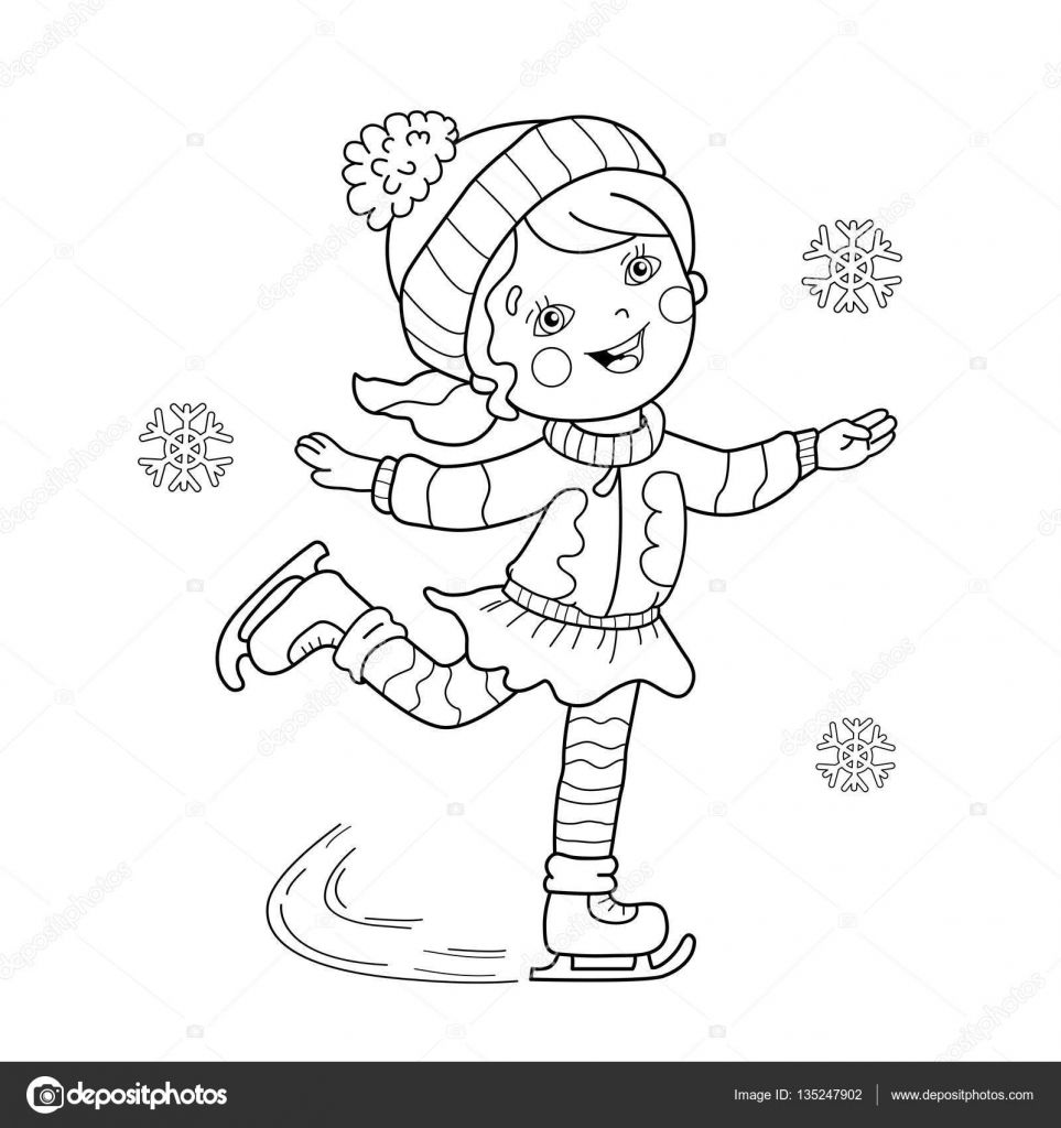 Disegni da colorare pagina muta del fumetto pattinare della ragazza Sport invernali Libro da