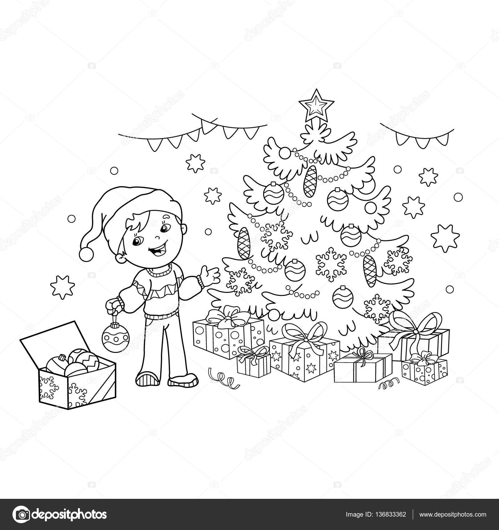 Desenhos para colorir de desenho para colorir de um menino feliz com seus  presentes de natal 